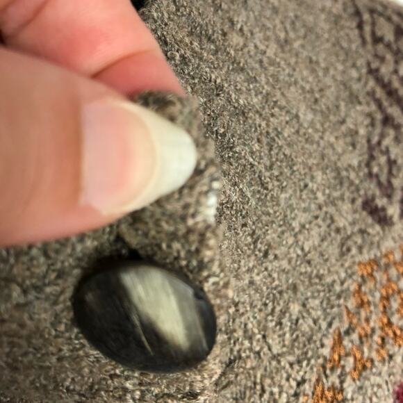 Peruvian Connection taupe geometric print button front long cardigan sweater XL - Picture 9 of 16